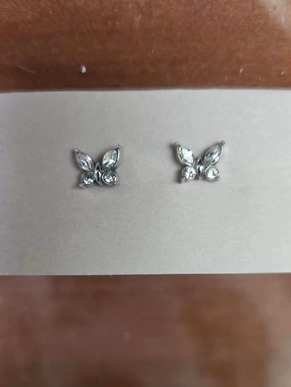 Silver Crystal Butterfly Stud Earrings - Clear